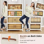 AEELLEEA Bacs de rangement empilables, pliables, avec couvercles, portes et roulettes - Armoire de rangement pliable pour la maison, le dortoir et le bureau