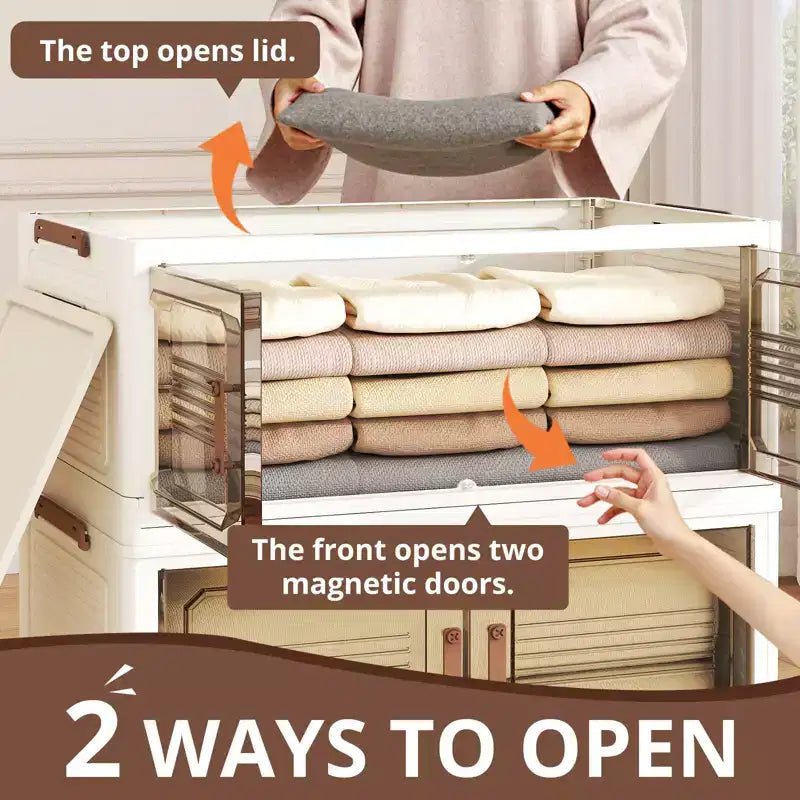 AEELLEEA Bacs de rangement empilables, pliables, avec couvercles, portes et roulettes - Armoire de rangement pliable pour la maison, le dortoir et le bureau
