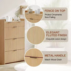 Meuble à chaussures cannelé avec 2 tiroirs basculants, Organisateur de chaussures en bois mince, Meuble d'entrée étroit avec rangement pour petits espaces, Couloir