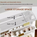 Meuble à chaussures cannelé avec 2 tiroirs basculants, Organisateur de chaussures en bois mince, Meuble d'entrée étroit avec rangement pour petits espaces, Couloir