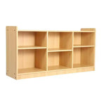 Étagère de rangement Montessori 6 compartiments pour jouets et livres avec diviseurs ajustables, finition naturelle, pour salle de jeux et salle de classe pour enfants