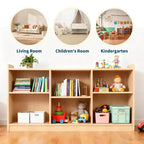 Étagère de rangement Montessori 6 compartiments pour jouets et livres avec diviseurs ajustables, finition naturelle, pour salle de jeux et salle de classe pour enfants