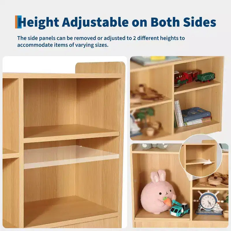 Étagère de rangement Montessori 6 compartiments pour jouets et livres avec diviseurs ajustables, finition naturelle, pour salle de jeux et salle de classe pour enfants