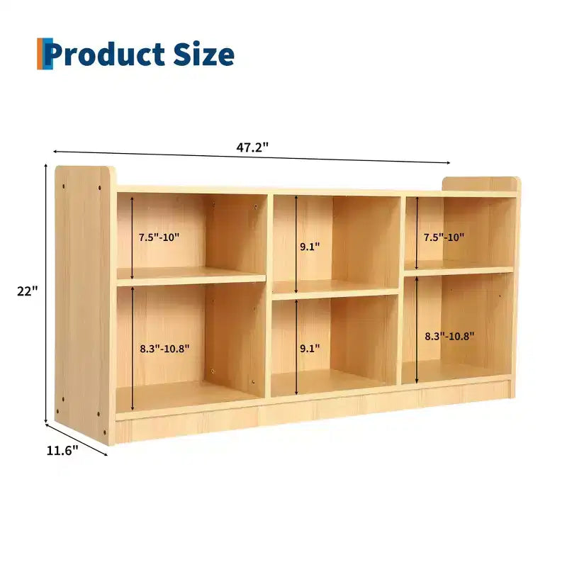 Étagère de rangement Montessori 6 compartiments pour jouets et livres avec diviseurs ajustables, finition naturelle, pour salle de jeux et salle de classe pour enfants