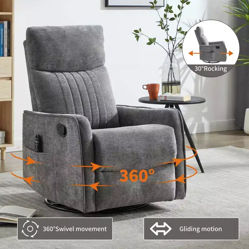 Fauteuil inclinable manuel Chenille Orange de massage chauffant avec fonction bascule et pivot en tissu pour salon
