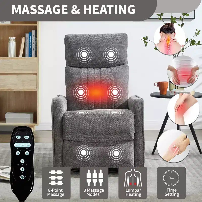 Fauteuil inclinable manuel Chenille Orange de massage chauffant avec fonction bascule et pivot en tissu pour salon