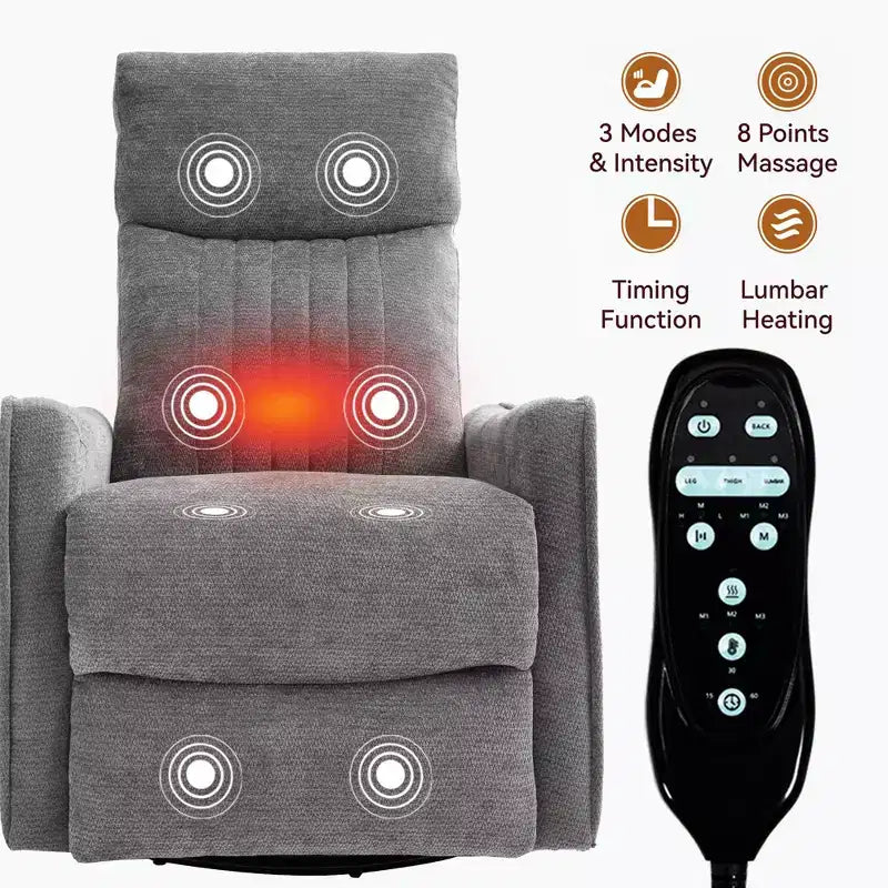 Fauteuil inclinable manuel Chenille Orange de massage chauffant avec fonction bascule et pivot en tissu pour salon
