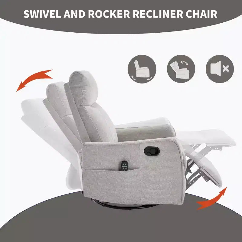 Fauteuil inclinable manuel Chenille Orange de massage chauffant avec fonction bascule et pivot en tissu pour salon