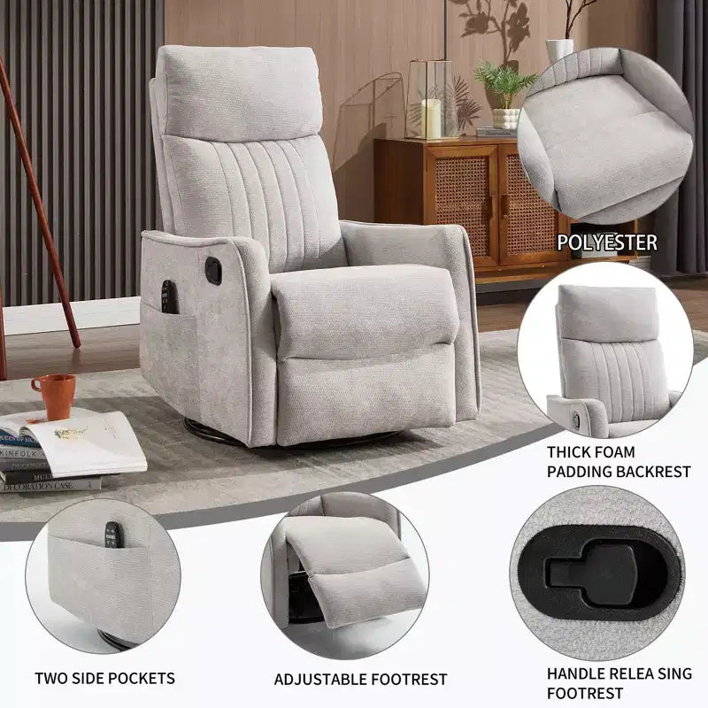Fauteuil inclinable manuel Chenille Orange de massage chauffant avec fonction bascule et pivot en tissu pour salon
