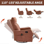 Fauteuil inclinable manuel Chenille Orange de massage chauffant avec fonction bascule et pivot en tissu pour salon
