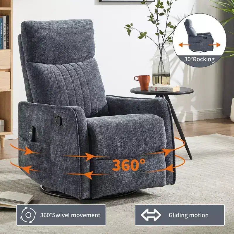 Fauteuil inclinable manuel Chenille Orange de massage chauffant avec fonction bascule et pivot en tissu pour salon
