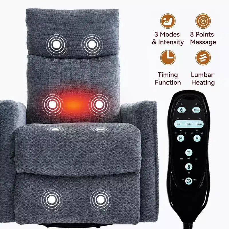 Fauteuil inclinable manuel Chenille Orange de massage chauffant avec fonction bascule et pivot en tissu pour salon