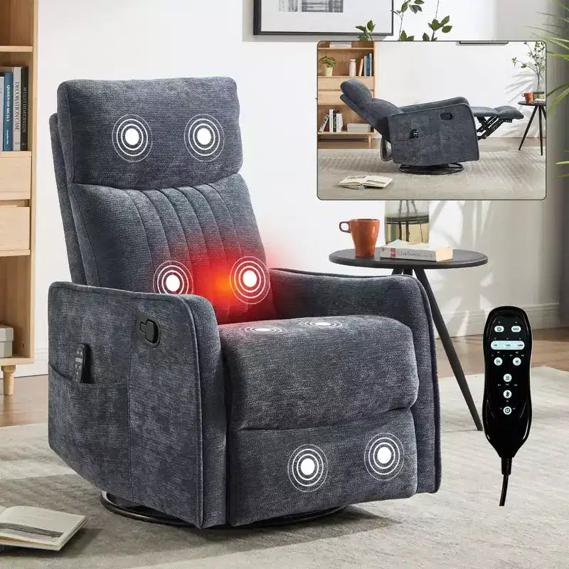 Fauteuil inclinable manuel Chenille Orange de massage chauffant avec fonction bascule et pivot en tissu pour salon