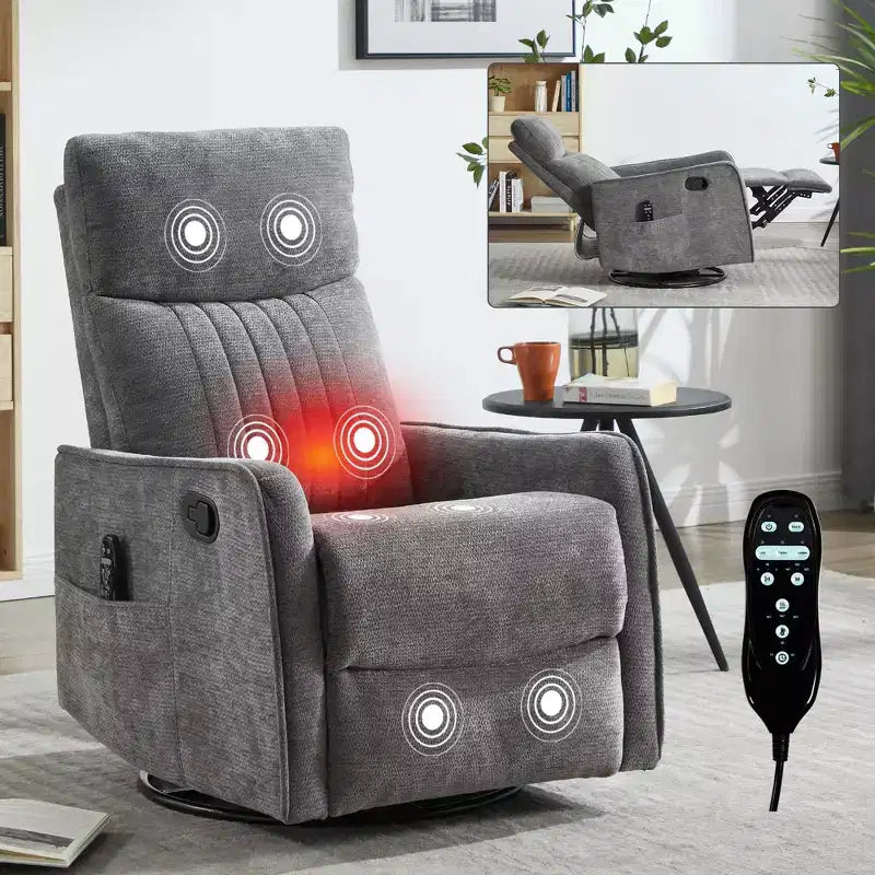 Fauteuil inclinable manuel Chenille Orange de massage chauffant avec fonction bascule et pivot en tissu pour salon