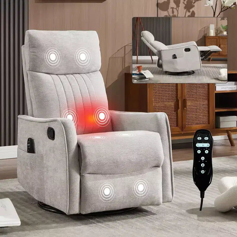 Fauteuil inclinable manuel Chenille Orange de massage chauffant avec fonction bascule et pivot en tissu pour salon