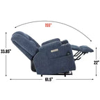 Fauteuil releveur inclinable large en chenille grise avec massage et chaleur, 2 porte-gobelets en acier pour personnes âgées