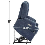 Fauteuil releveur inclinable large en chenille grise avec massage et chaleur, 2 porte-gobelets en acier pour personnes âgées