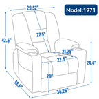 Fauteuil releveur inclinable large en chenille grise avec massage et chaleur, 2 porte-gobelets en acier pour personnes âgées