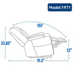 Fauteuil releveur inclinable large en chenille grise avec massage et chaleur, 2 porte-gobelets en acier pour personnes âgées