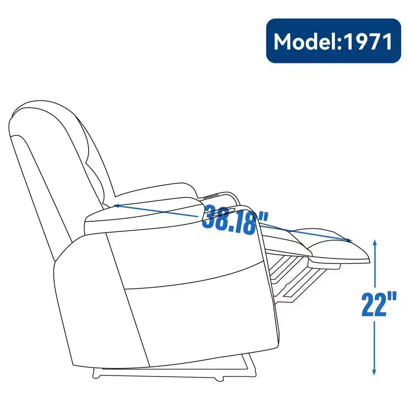 Fauteuil releveur inclinable large en chenille grise avec massage et chaleur, 2 porte-gobelets en acier pour personnes âgées