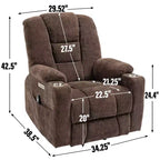 Fauteuil releveur inclinable large en chenille grise avec massage et chaleur, 2 porte-gobelets en acier pour personnes âgées