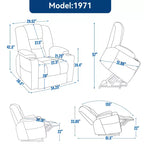 Fauteuil releveur inclinable large en chenille grise avec massage et chaleur, 2 porte-gobelets en acier pour personnes âgées