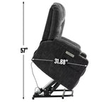 Fauteuil releveur inclinable large en chenille grise avec massage et chaleur, 2 porte-gobelets en acier pour personnes âgées