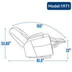 Fauteuil releveur inclinable large en chenille grise avec massage et chaleur, 2 porte-gobelets en acier pour personnes âgées