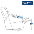 Fauteuil releveur inclinable large en chenille grise avec massage et chaleur, 2 porte-gobelets en acier pour personnes âgées