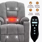 Fauteuil releveur inclinable large en chenille grise avec massage et chaleur, 2 porte-gobelets en acier pour personnes âgées