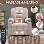 Fauteuil releveur inclinable large en chenille grise avec massage et chaleur, 2 porte-gobelets en acier pour personnes âgées