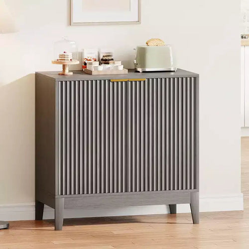 32'' Fluted Cabinet with Storage, 2 Doors Sideboard Buffet, Mid Century Modern Accent Cabinet with Adjustable Shelves