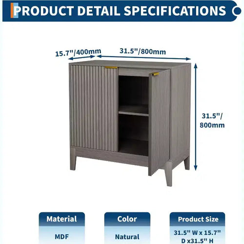 Meuble de rangement cannelé de 32 pouces, buffet à 2 portes, meuble d'appoint moderne du milieu du siècle avec étagères réglables