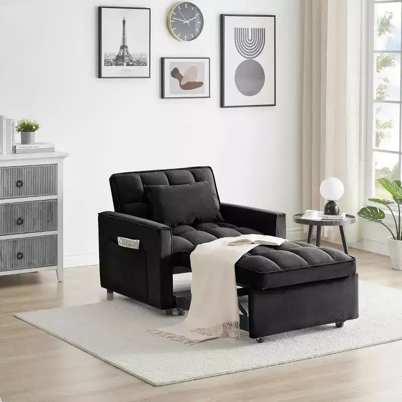 MAYEERTY Canapé-lit Futon Pliable - Dossier Réglable avec Roues et Sangle, Design Compact et Polyvalent pour Petits Espaces Noir