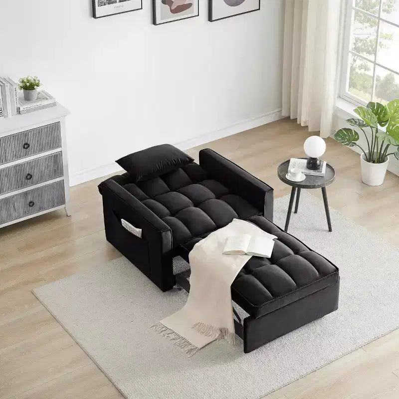 MAYEERTY Canapé-lit Futon Pliable - Dossier Réglable avec Roues et Sangle, Design Compact et Polyvalent pour Petits Espaces Noir