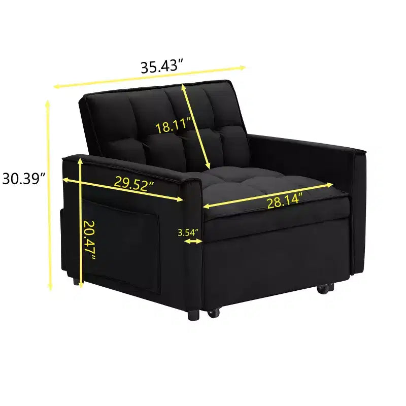 MAYEERTY Canapé-lit Futon Pliable - Dossier Réglable avec Roues et Sangle, Design Compact et Polyvalent pour Petits Espaces Noir