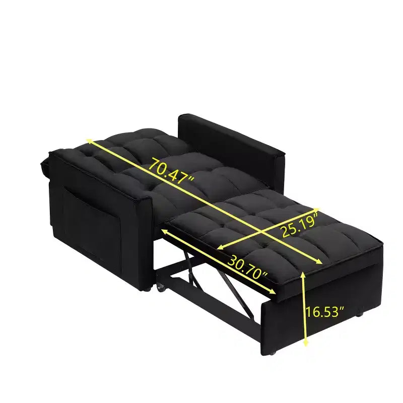 MAYEERTY Canapé-lit Futon Pliable - Dossier Réglable avec Roues et Sangle, Design Compact et Polyvalent pour Petits Espaces Noir