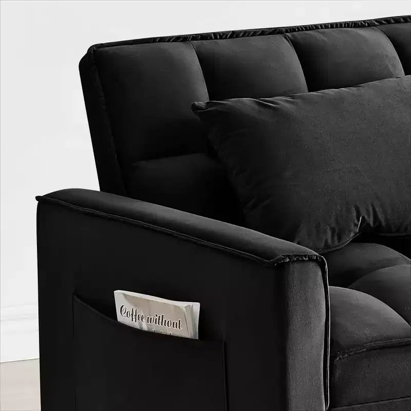 MAYEERTY Canapé-lit Futon Pliable - Dossier Réglable avec Roues et Sangle, Design Compact et Polyvalent pour Petits Espaces Noir