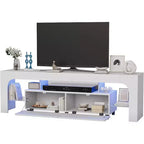 Modern TV Stand for 50-75 Inch TVs, White Finish Entertainment Center with View Window and Large Storage Drawer, Multi-Functional Media Console