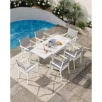 Ensemble de salle à manger d'extérieur extensible pour 4 à 6 personnes, table de patio extensible de 80 à 160 cm, cadre rectangulaire en aluminium, plateau aspect bois