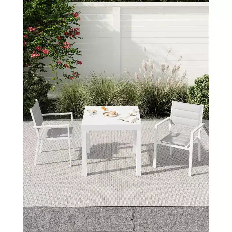 Ensemble de salle à manger d'extérieur extensible pour 4 à 6 personnes, table de patio extensible de 80 à 160 cm, cadre rectangulaire en aluminium, plateau aspect bois