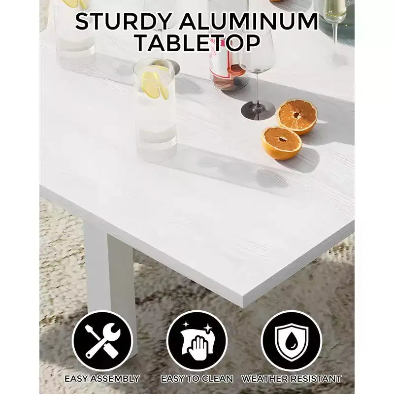 Ensemble de salle à manger d'extérieur extensible pour 4 à 6 personnes, table de patio extensible de 80 à 160 cm, cadre rectangulaire en aluminium, plateau aspect bois