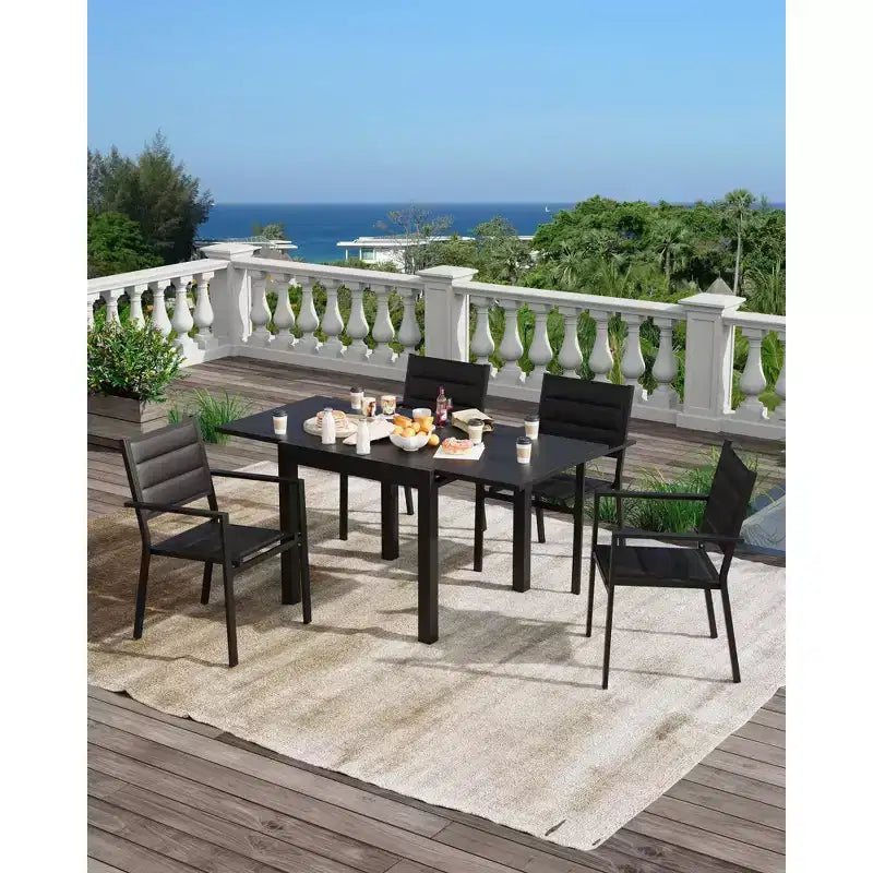 Ensemble de salle à manger d'extérieur extensible pour 4 à 6 personnes, table de patio extensible de 80 à 160 cm, cadre rectangulaire en aluminium, plateau aspect bois