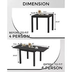 Ensemble de salle à manger d'extérieur extensible pour 4 à 6 personnes, table de patio extensible de 80 à 160 cm, cadre rectangulaire en aluminium, plateau aspect bois