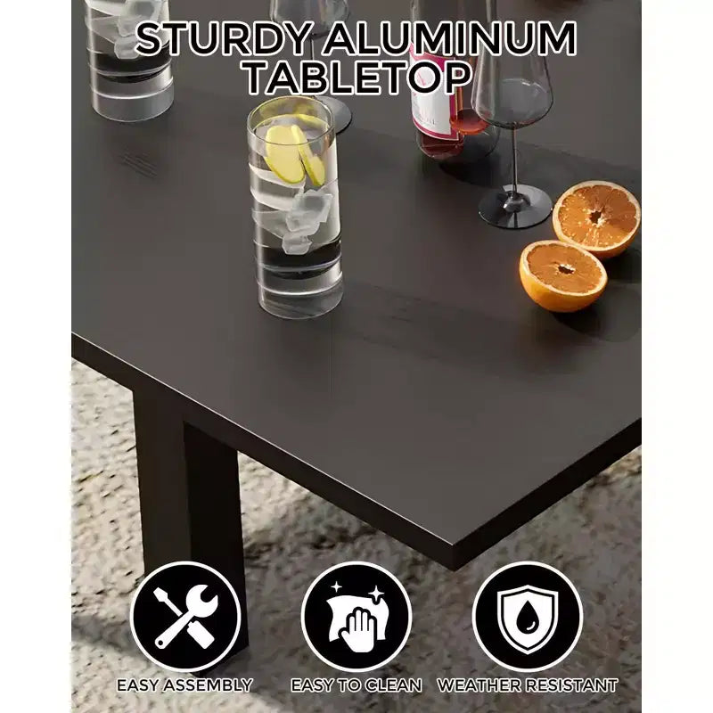 Ensemble de salle à manger d'extérieur extensible pour 4 à 6 personnes, table de patio extensible de 80 à 160 cm, cadre rectangulaire en aluminium, plateau aspect bois
