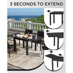 Ensemble de salle à manger d'extérieur extensible pour 4 à 6 personnes, table de patio extensible de 80 à 160 cm, cadre rectangulaire en aluminium, plateau aspect bois