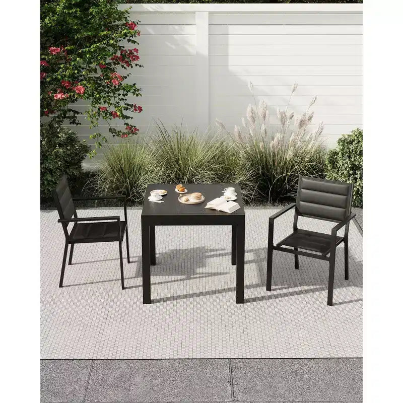 Ensemble de salle à manger d'extérieur extensible pour 4 à 6 personnes, table de patio extensible de 80 à 160 cm, cadre rectangulaire en aluminium, plateau aspect bois