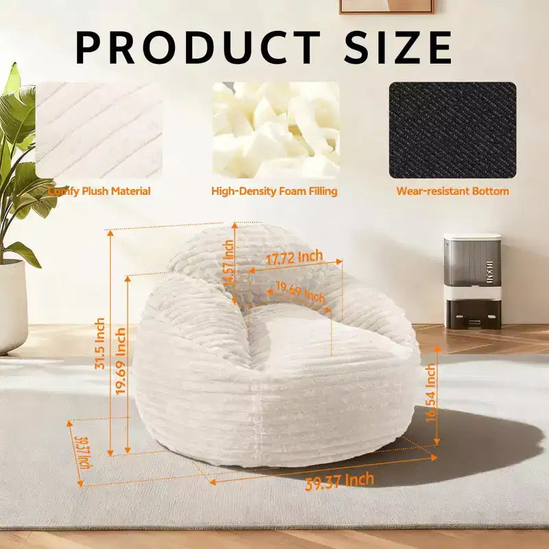 Okak Grands poufs pour adultes, canapé pouf avec housse amovible, fauteuil confortable en mousse haute densité, pouf canapé pour chambre à coucher