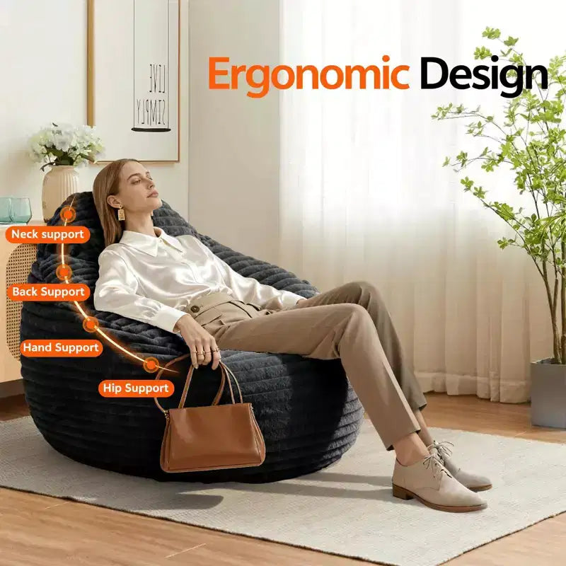 Okak Grands poufs pour adultes, canapé pouf avec housse amovible, fauteuil confortable en mousse haute densité, pouf canapé pour chambre à coucher