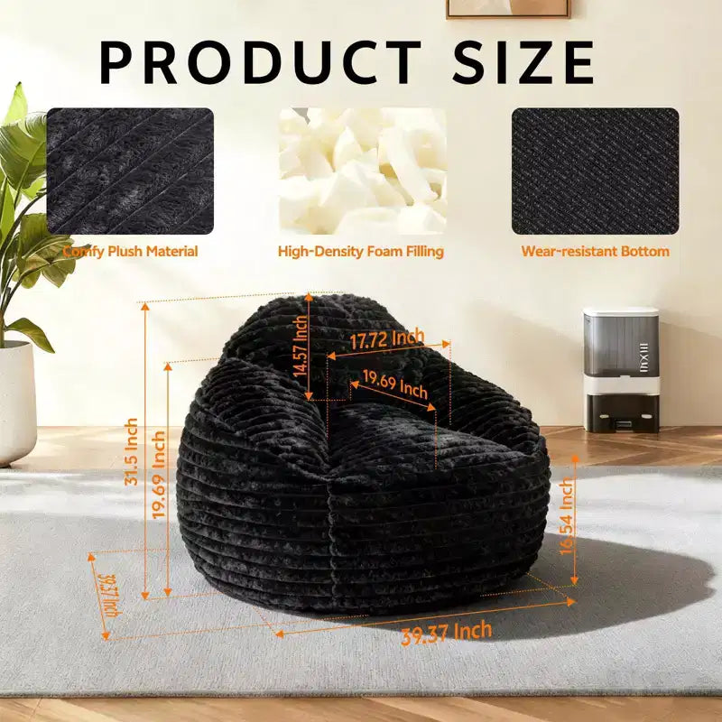 Okak Grands poufs pour adultes, canapé pouf avec housse amovible, fauteuil confortable en mousse haute densité, pouf canapé pour chambre à coucher